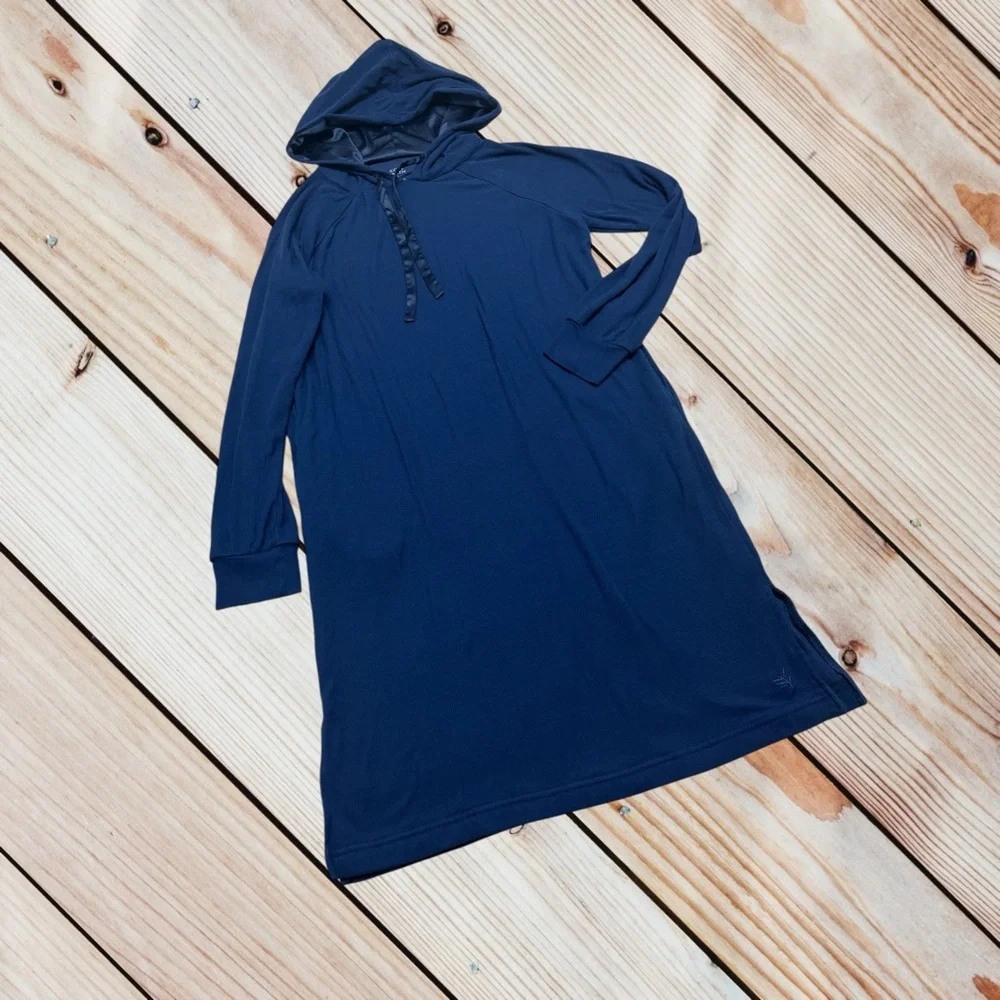 Cozy Earth XS navy hooded bamboo rib knit dress